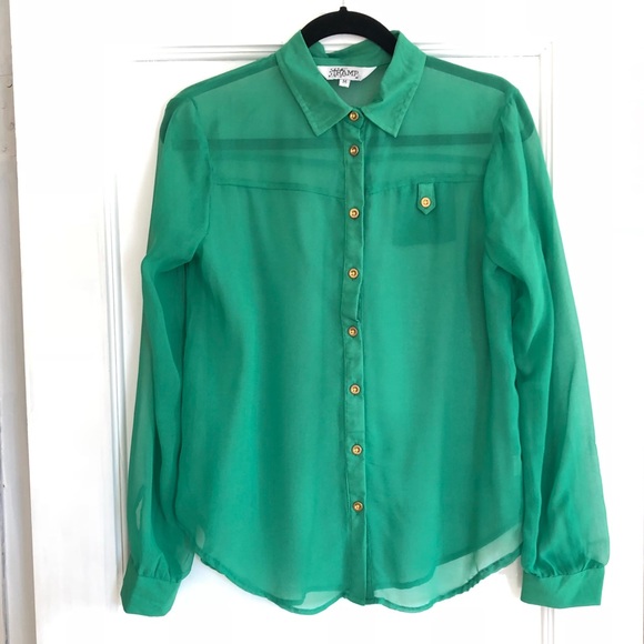 Tramp Green Sheer Oversized Button Down Shirt - Picture 4 of 5
